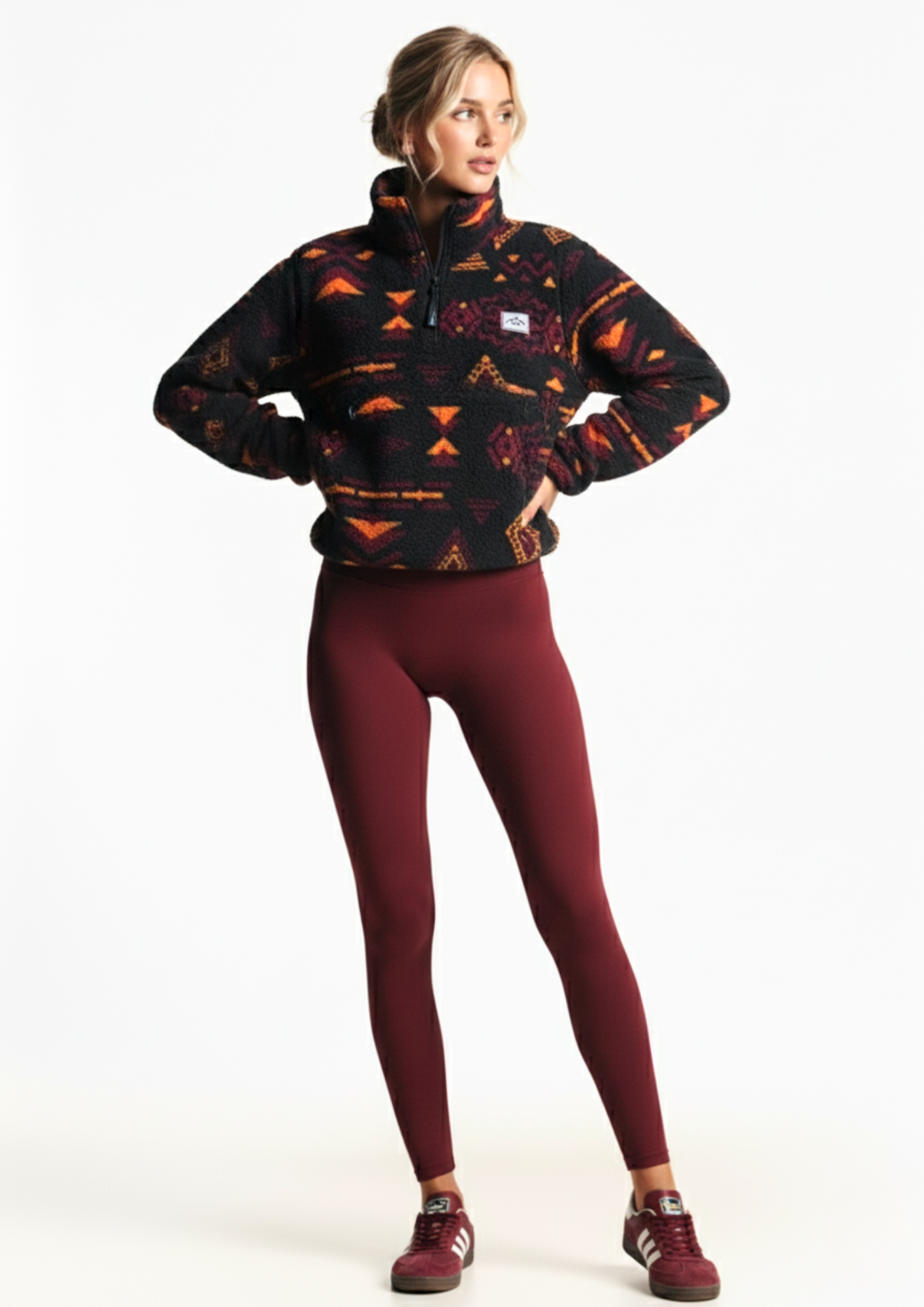 The Trek fleece in Burgundy Aztec