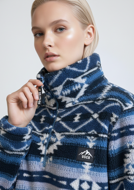 The Trek fleece in Navy Blue Aztec