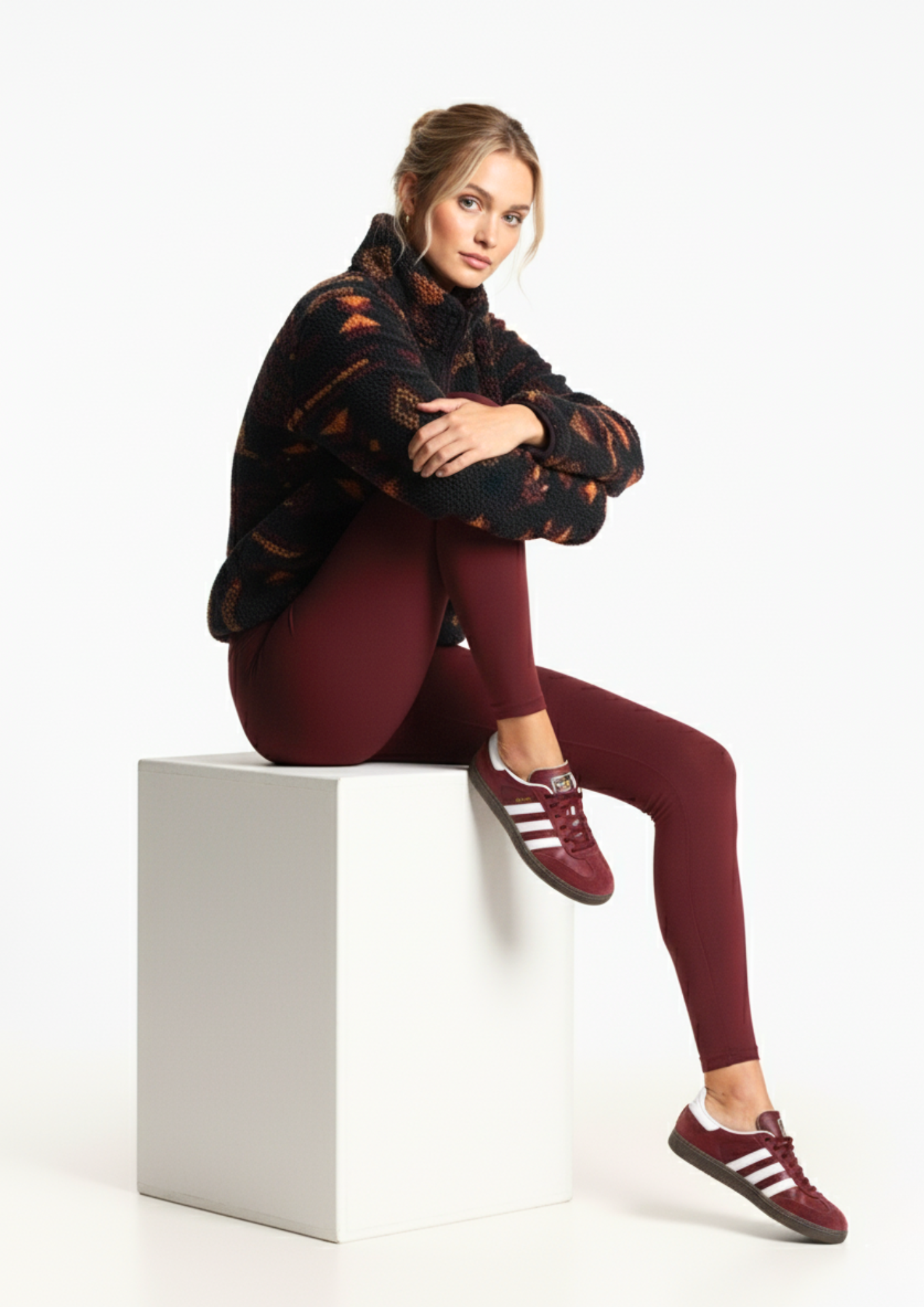 The Trek fleece in Burgundy Aztec