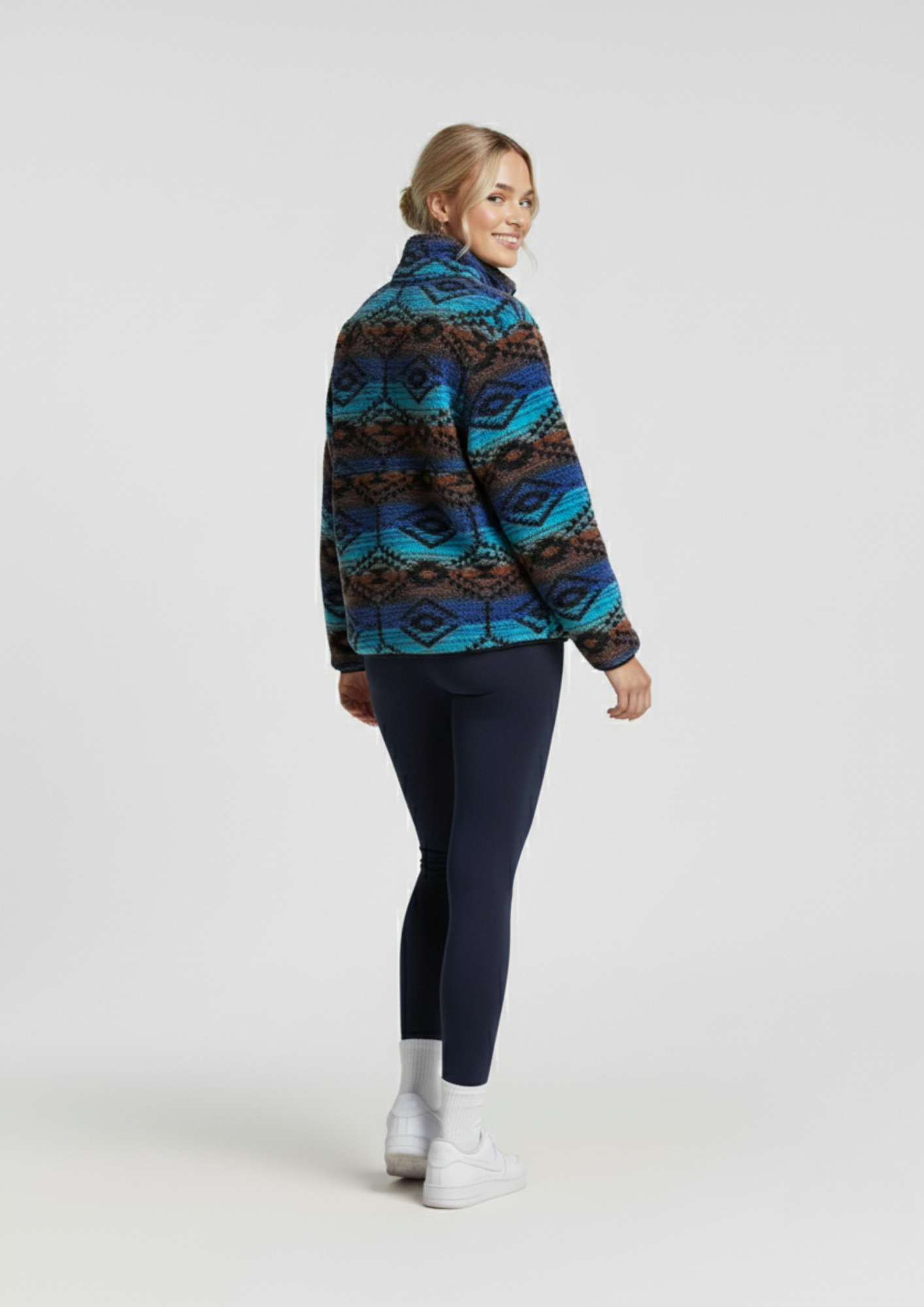 The Trek fleece in Blue Aztec