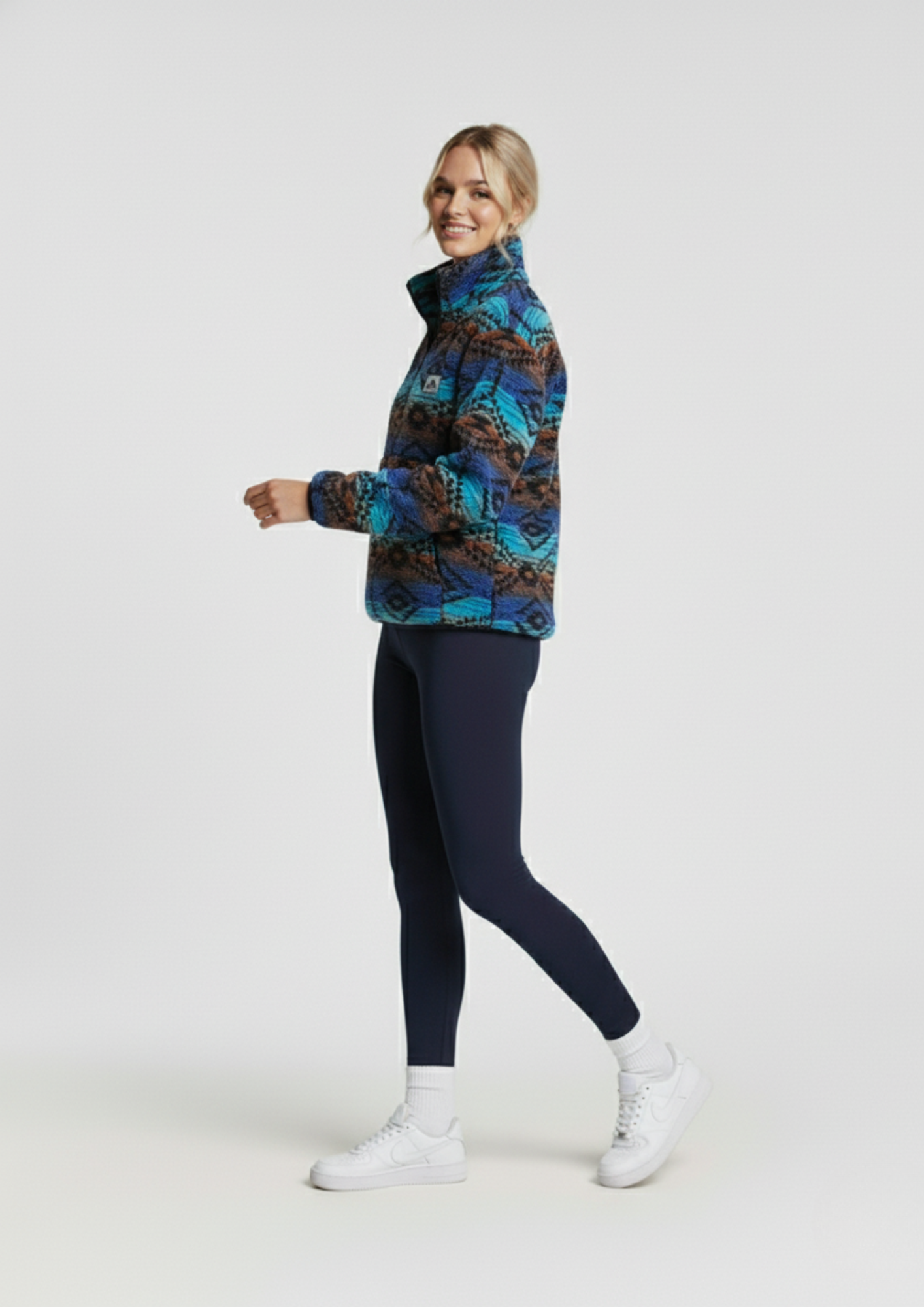 The Trek fleece in Blue Aztec