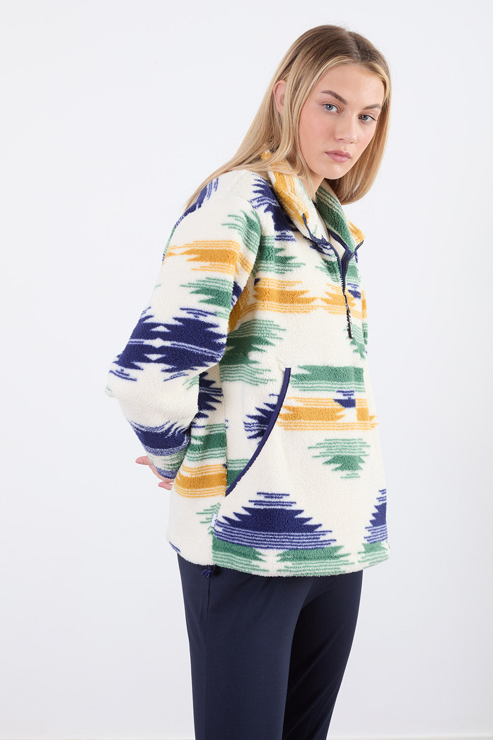 The Trek fleece in Blue Abstract