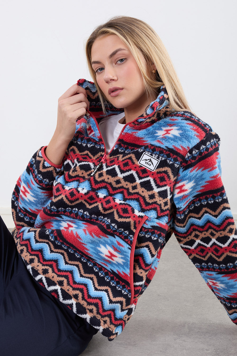 The Trek fleece in Red Aztec