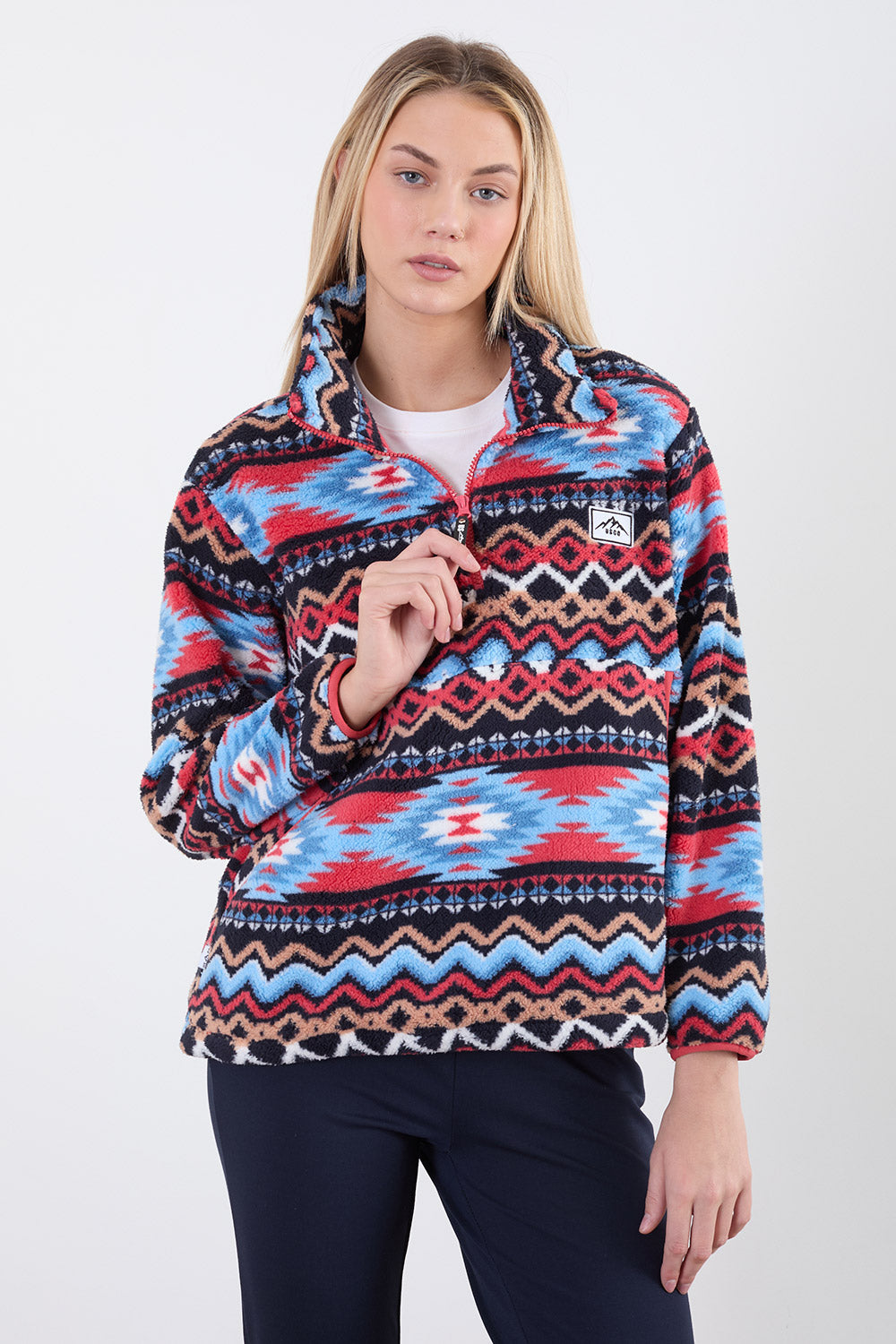 The Trek fleece in Red Aztec