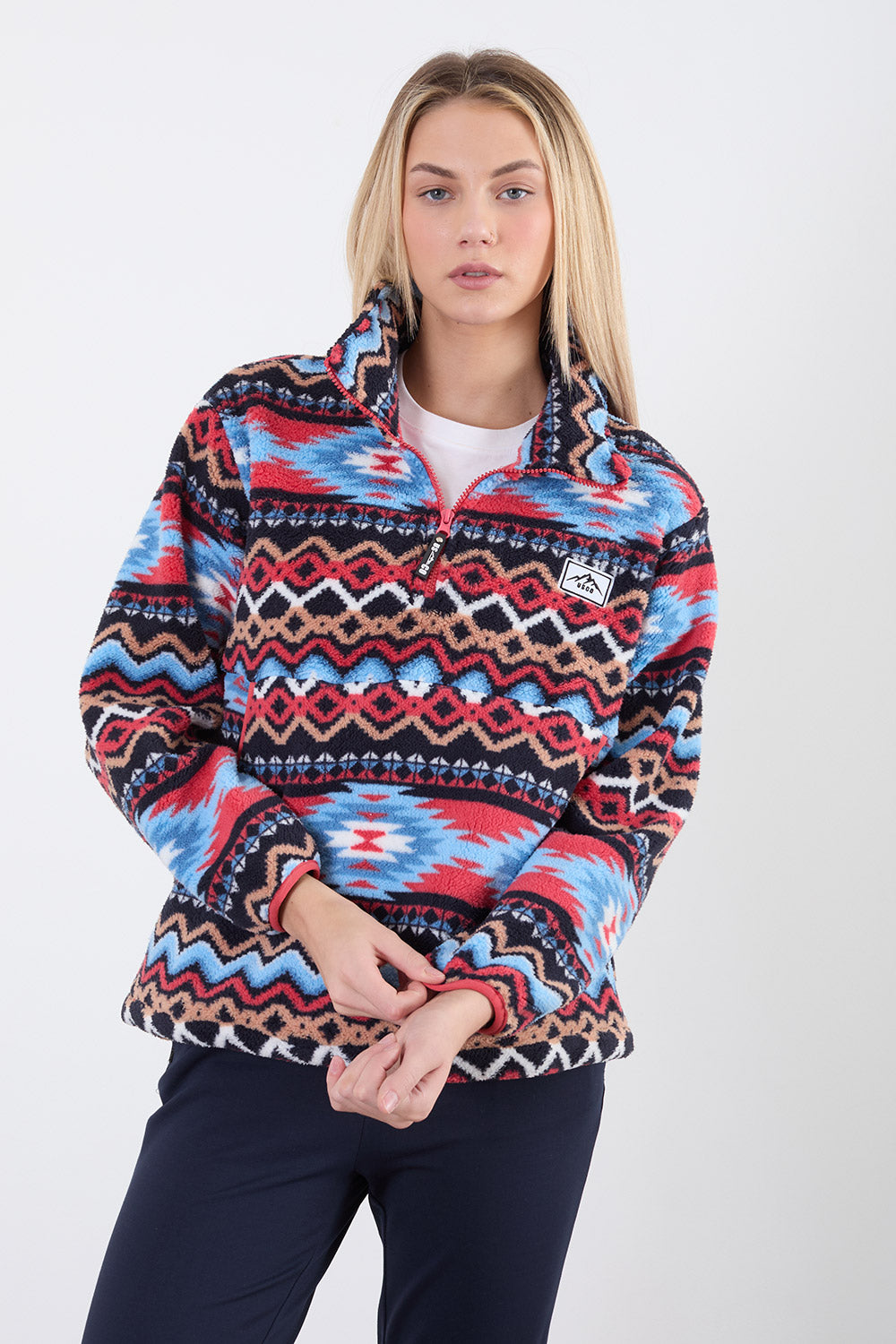 The Trek fleece in Red Aztec