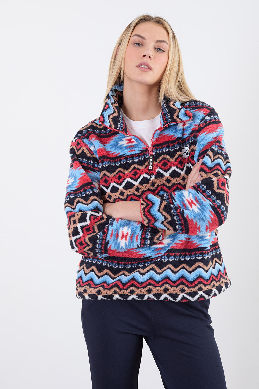 The Trek fleece in Red Aztec