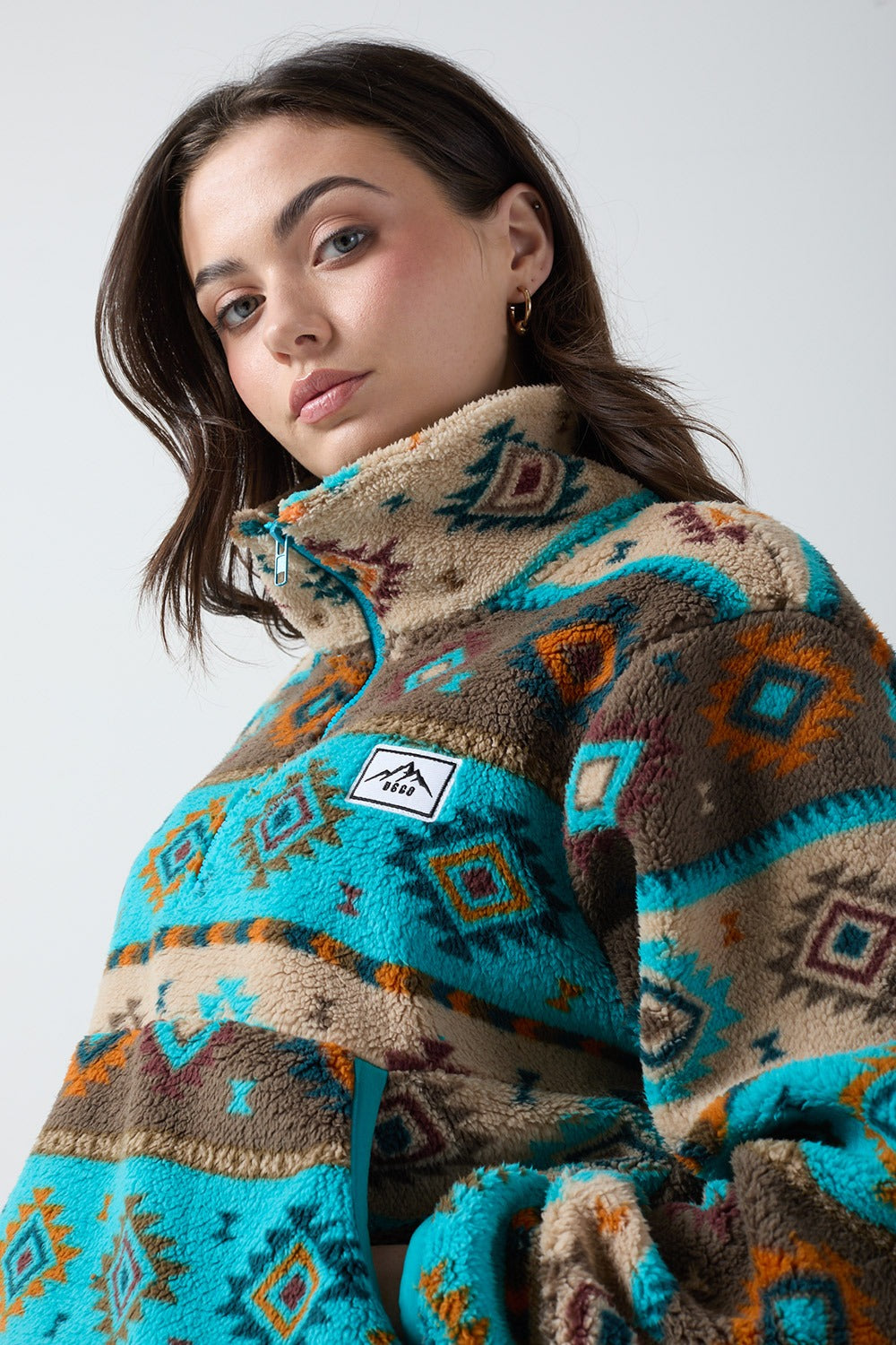 Molly Fleece In Aqua Aztec