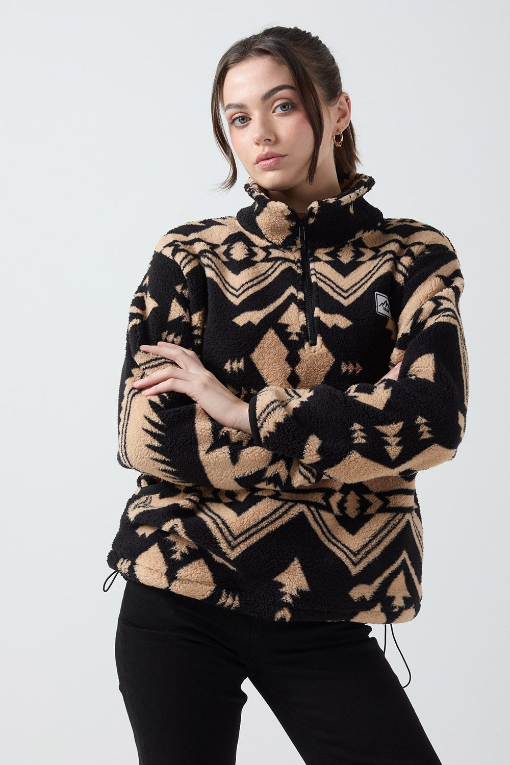 Molly contrast fleece in Black Aztec
