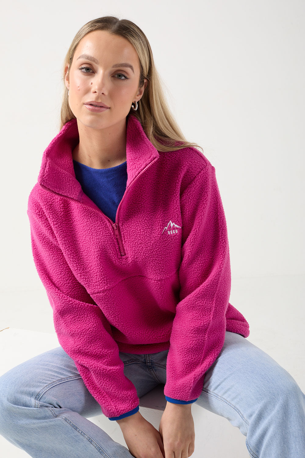 Molly contrast fleece in fushcia/cobalt