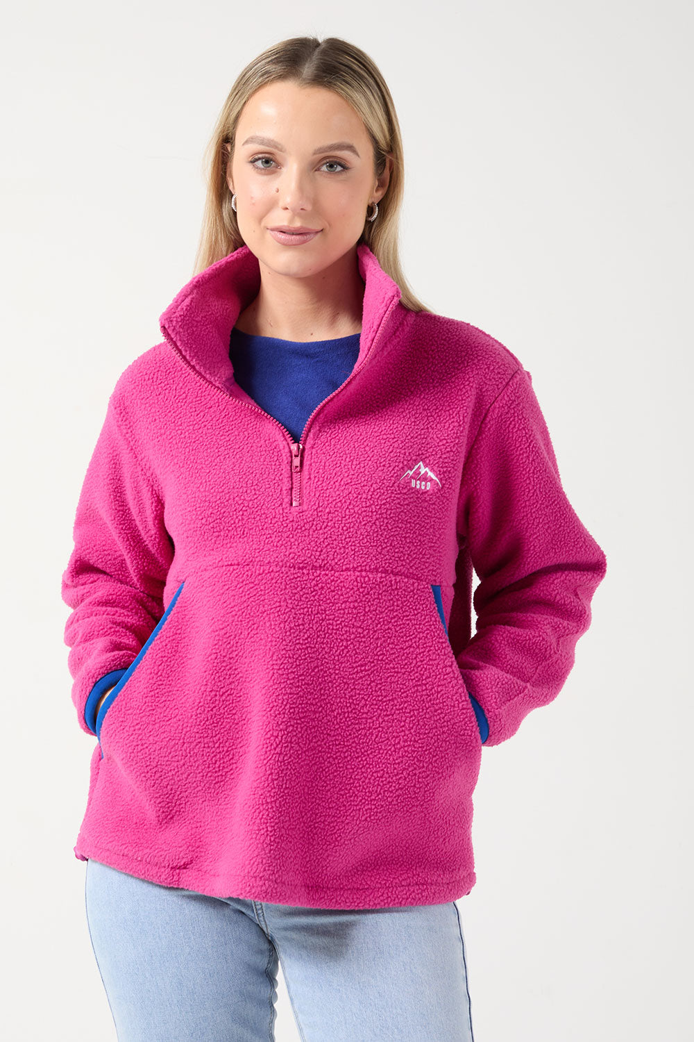 Molly contrast fleece in fushcia/cobalt