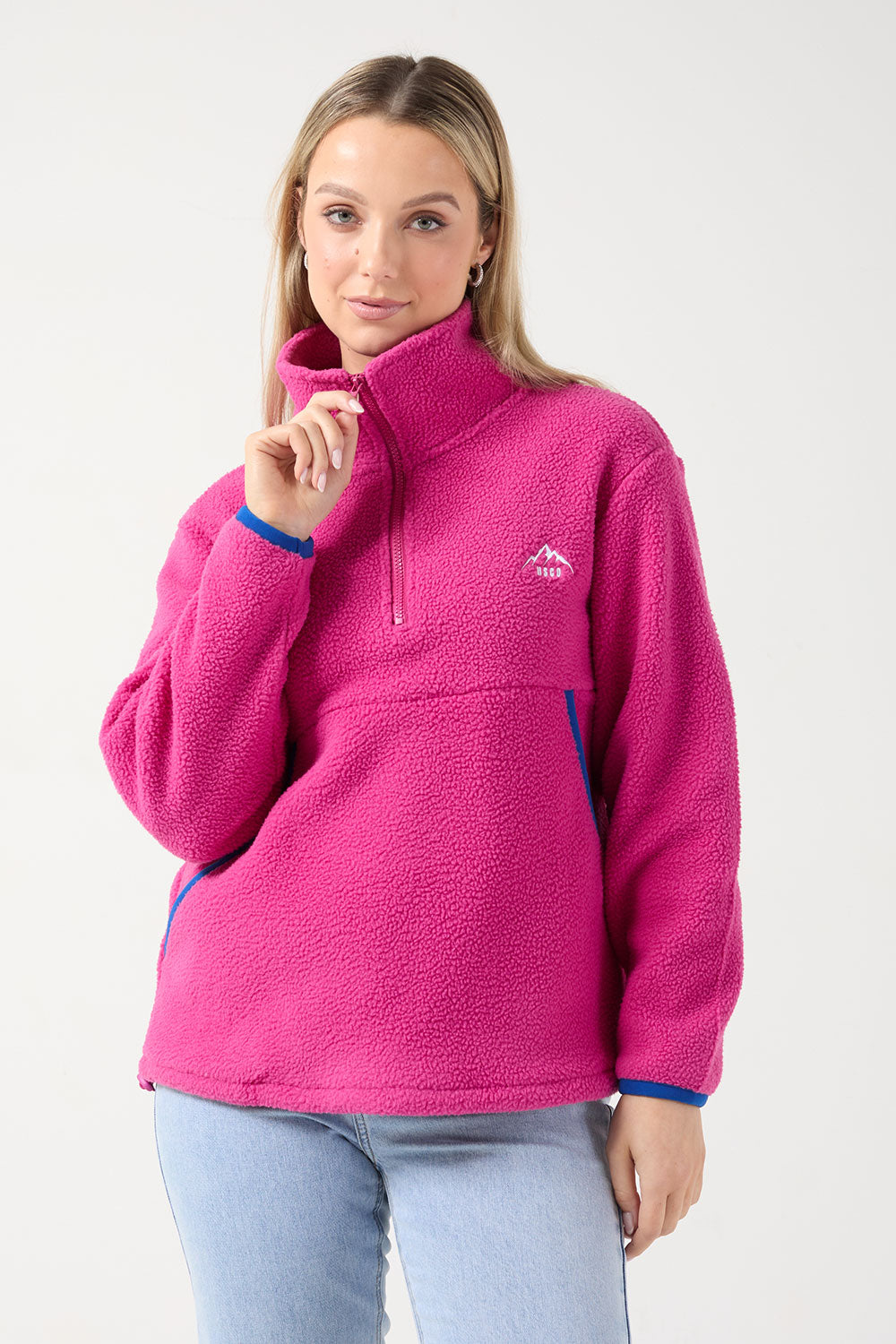 Molly contrast fleece in fushcia/cobalt