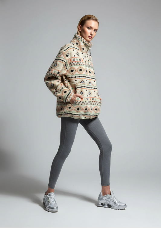 The Trek fleece in cream/orange southwestern