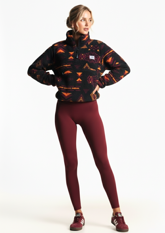 The Trek fleece in Burgundy Aztec