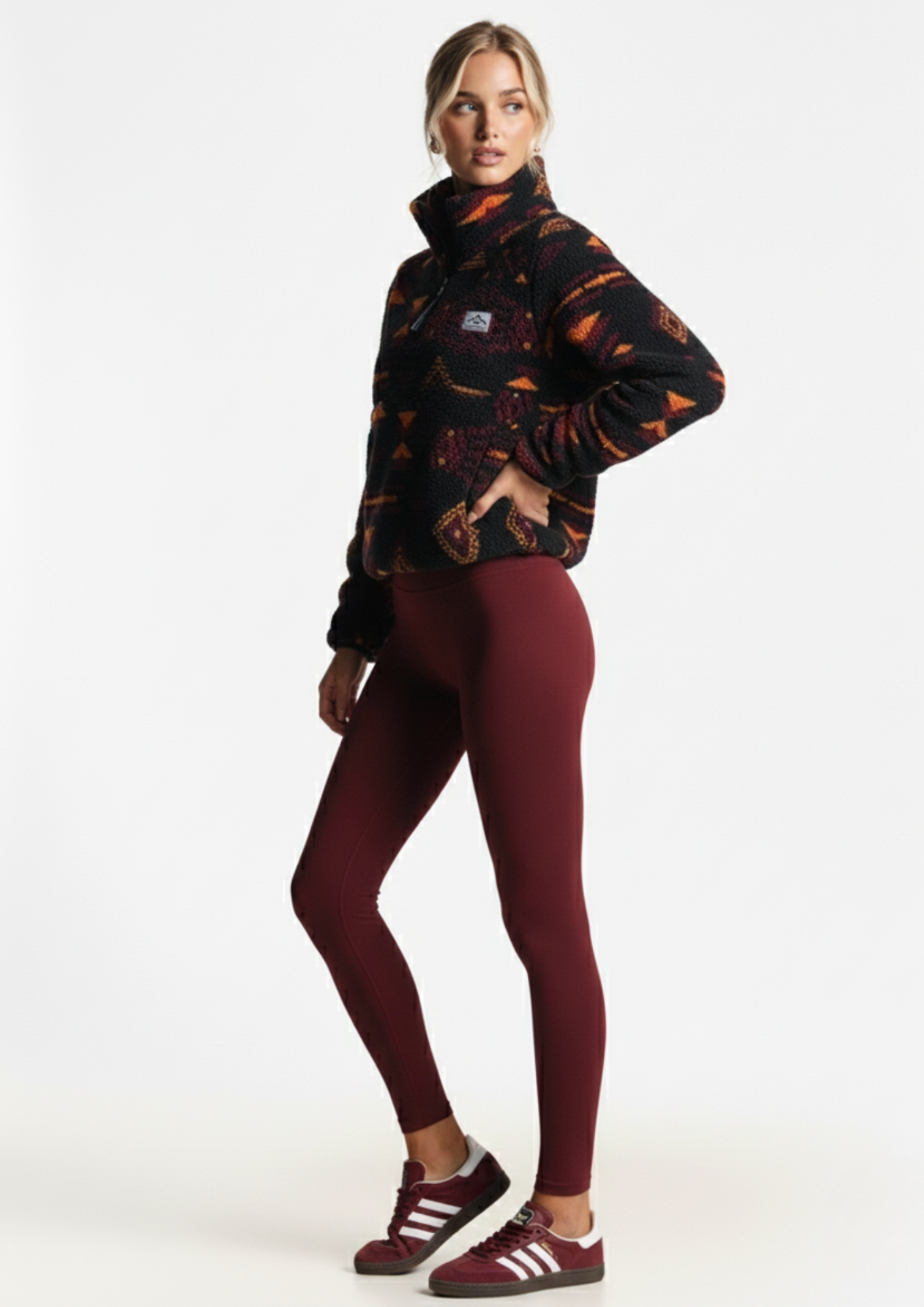 The Trek fleece in Burgundy Aztec