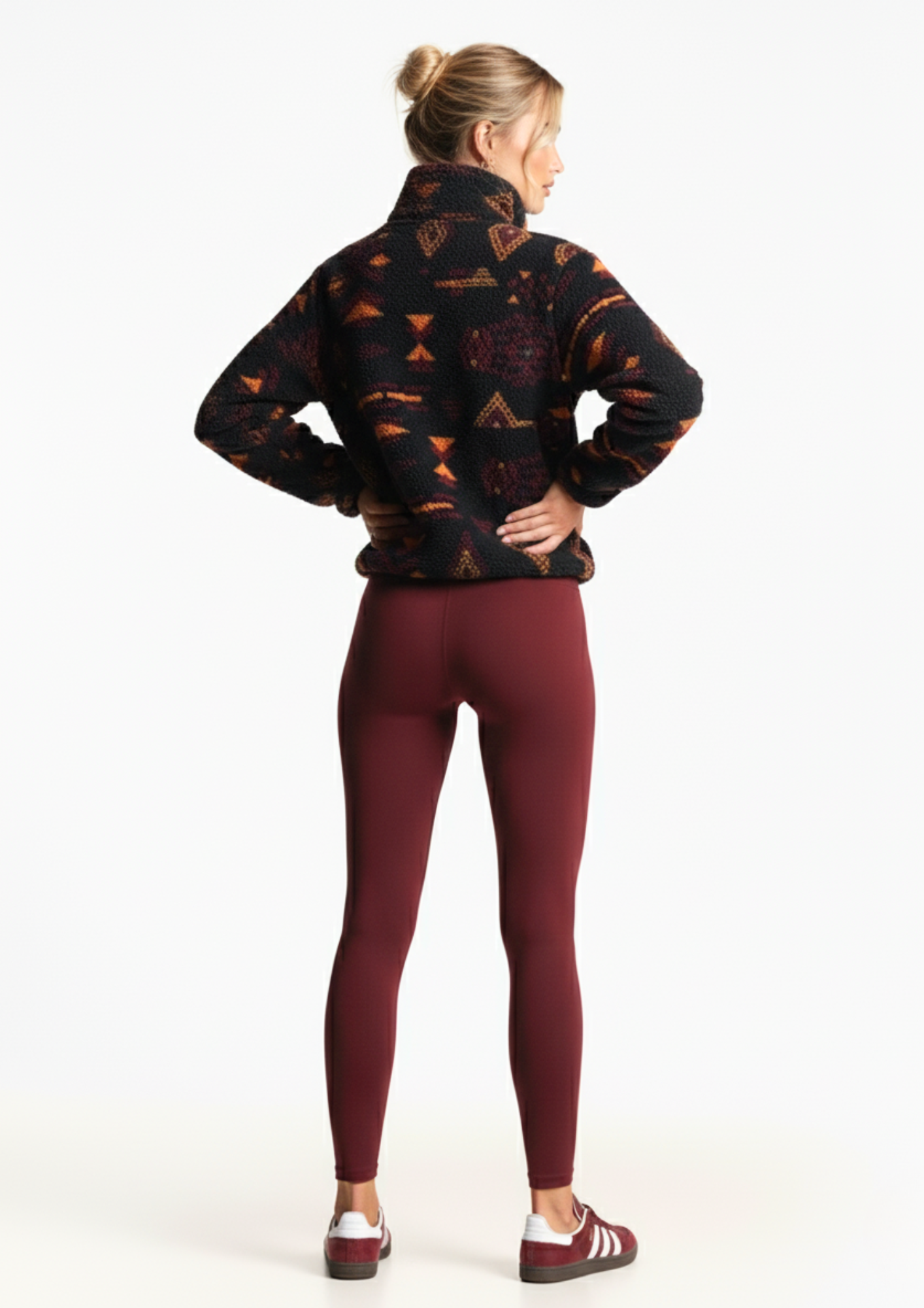 The Trek fleece in Burgundy Aztec