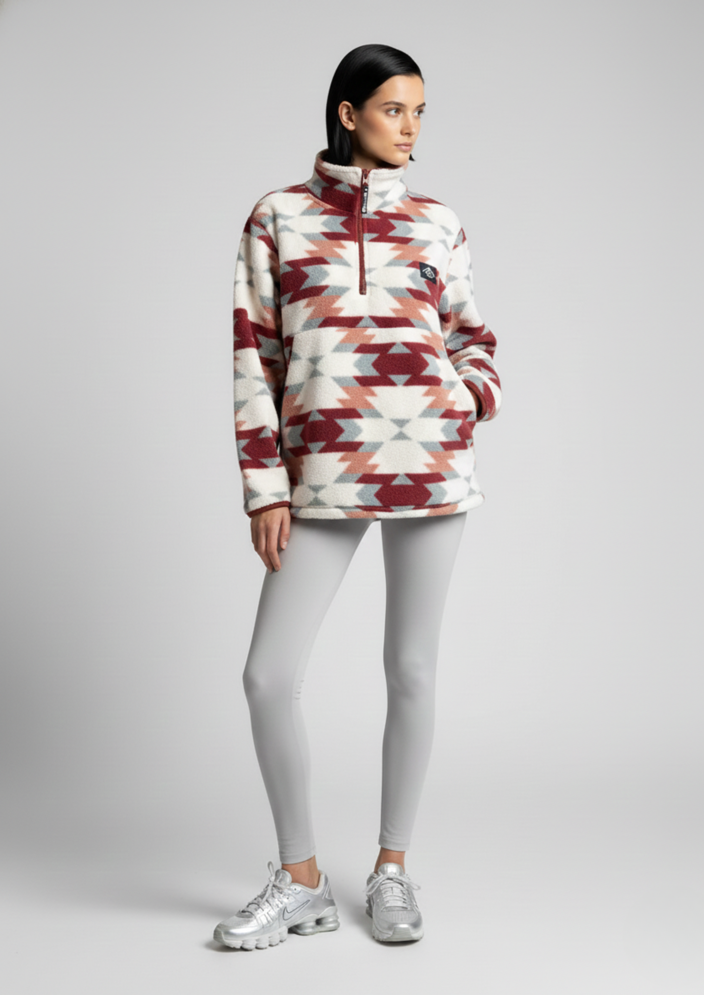 The Trek fleece in Wine aztec