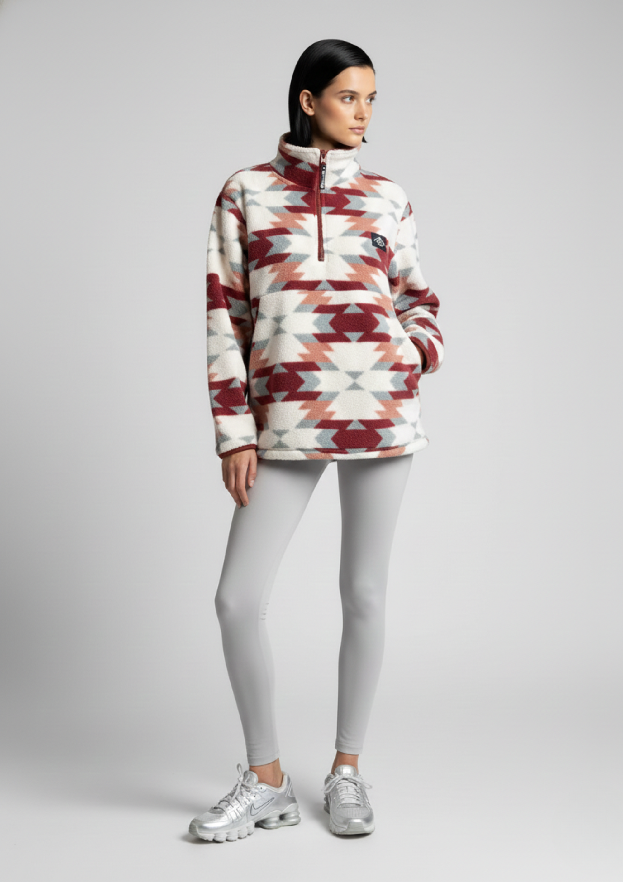 The Trek fleece in Wine aztec