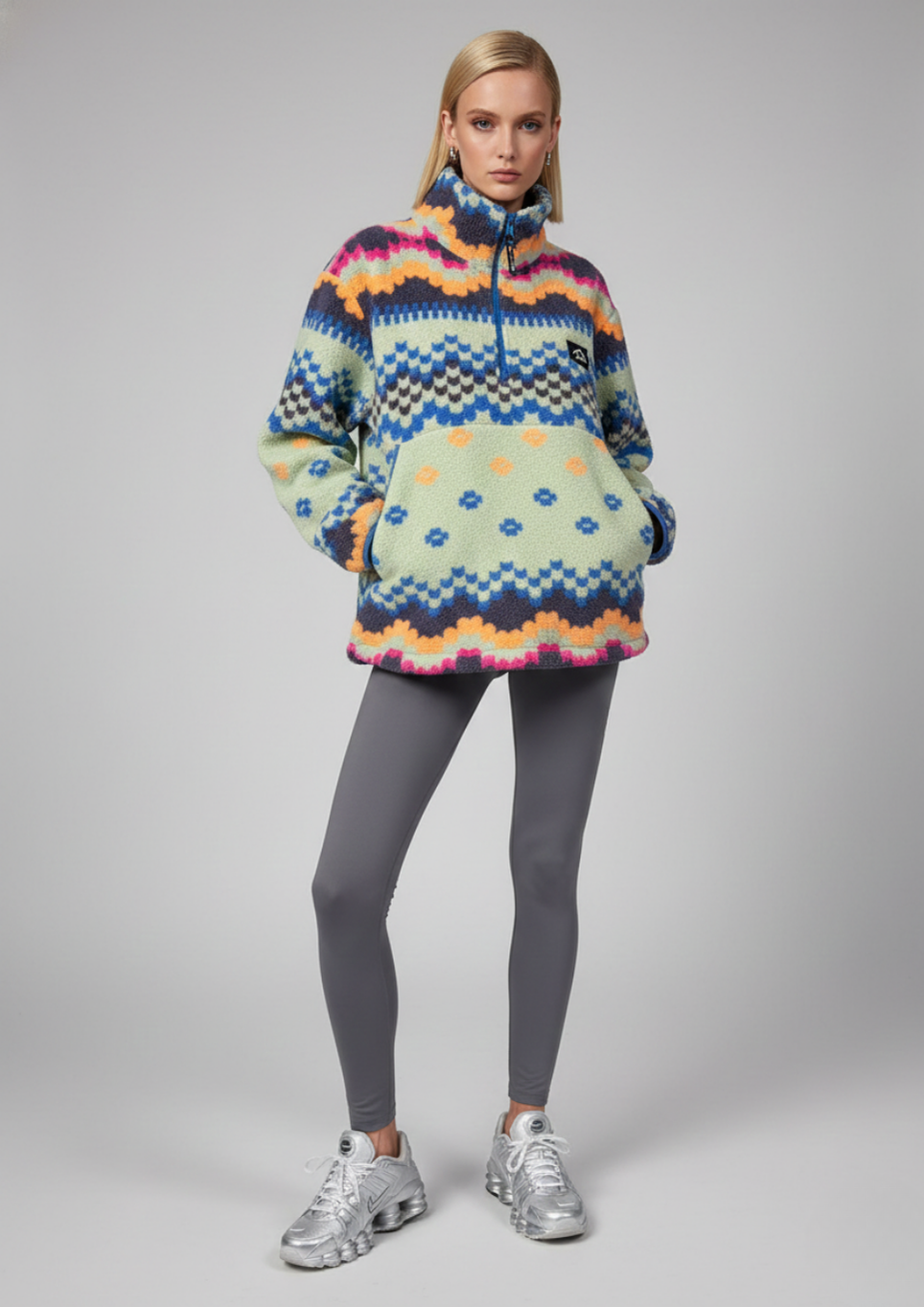 The Trek fleece in Mint/Blue Nordic