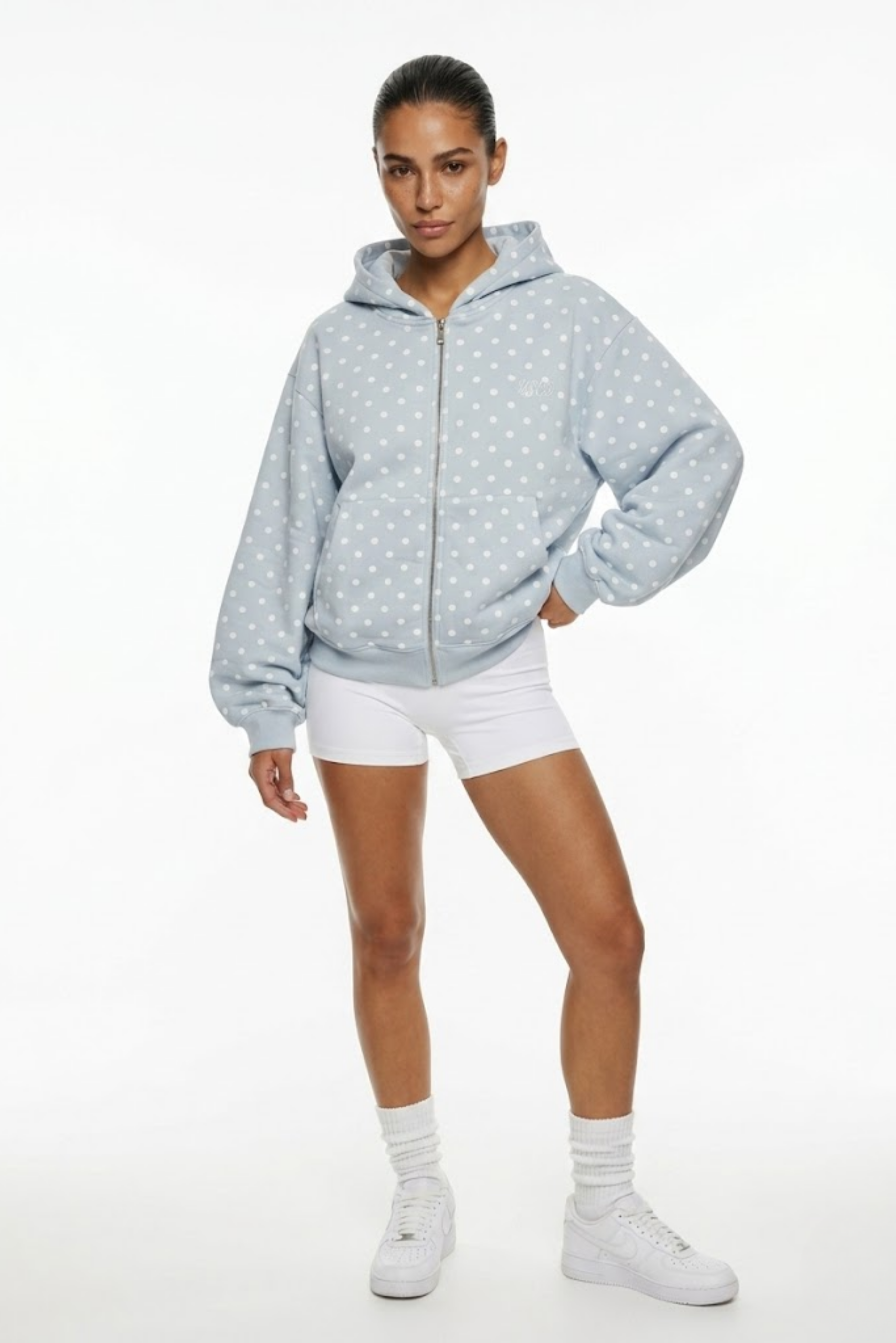 The Minnie zip up in ICE BLUE Polka Dot