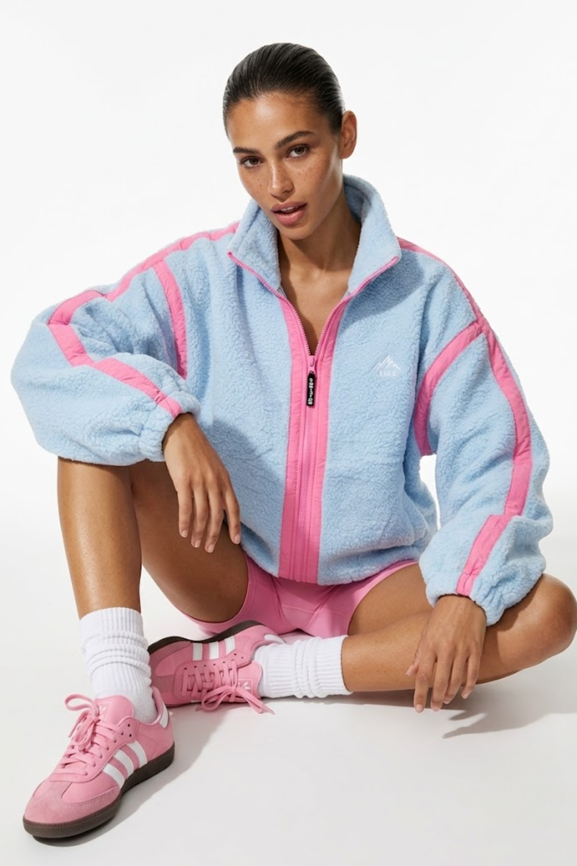 THE SORBET STRIPE FLEECE IN SKY BLUE