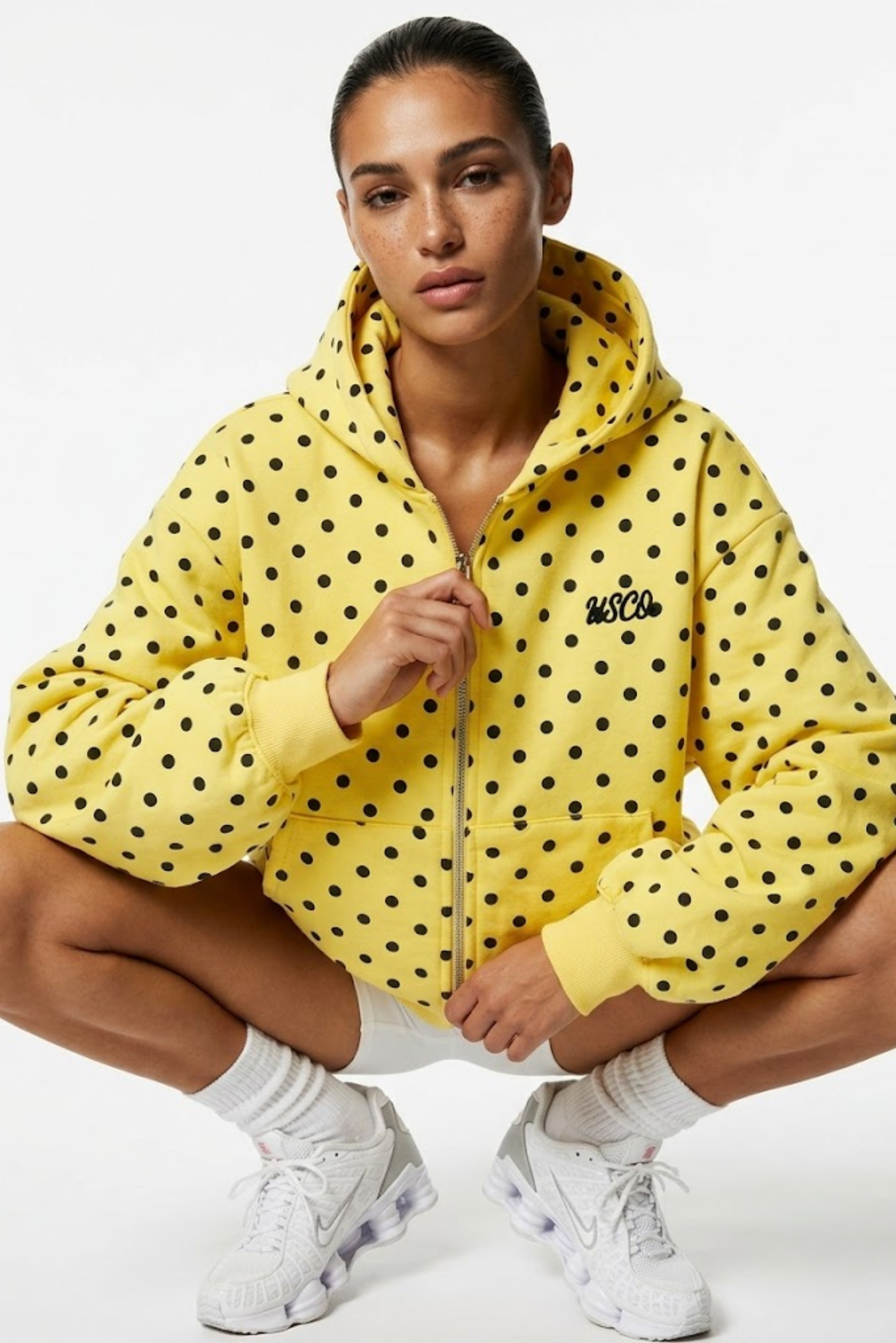 The Minnie zip up in Yellow Polka Dot