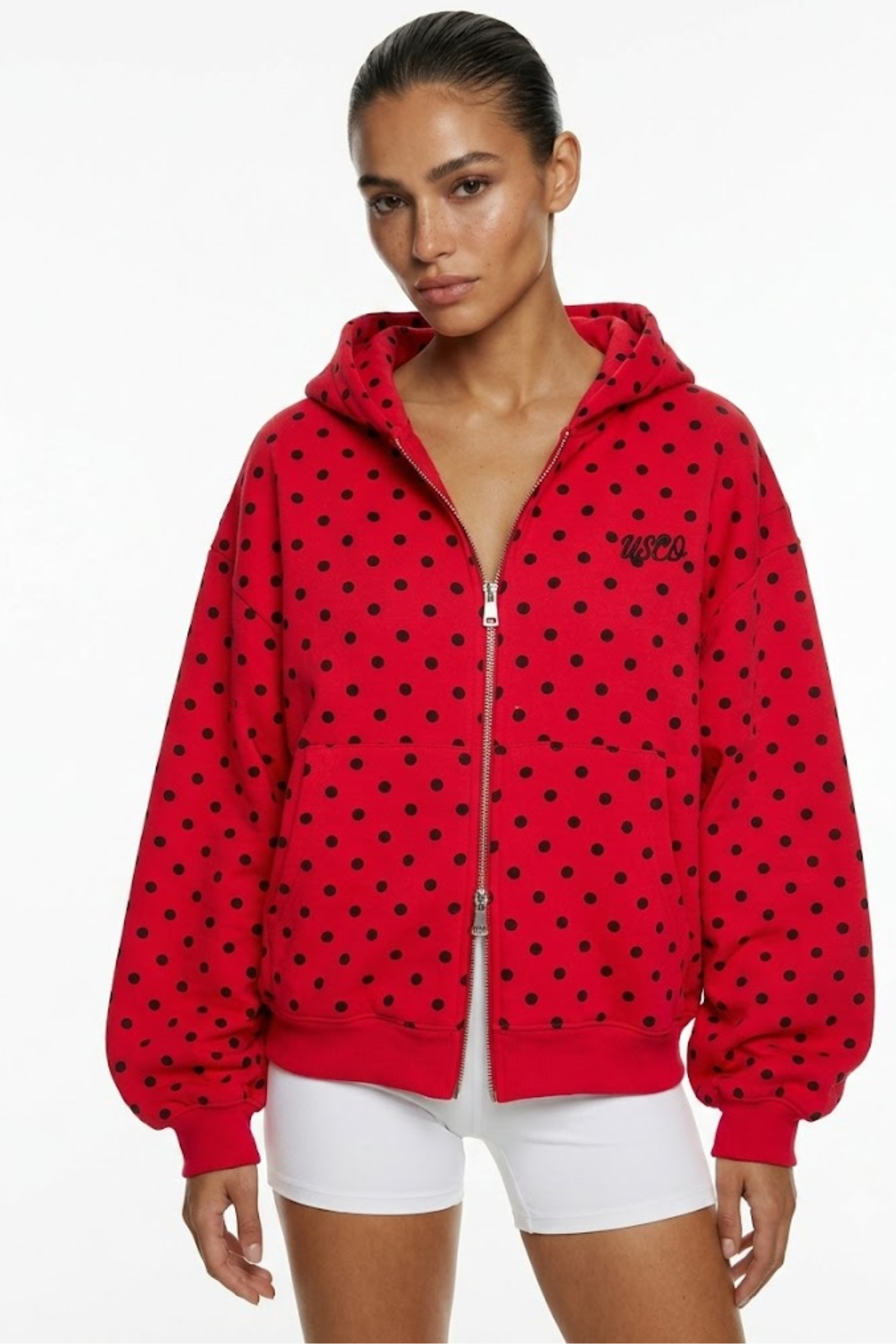 The Minnie zip up in Red Polka Dot