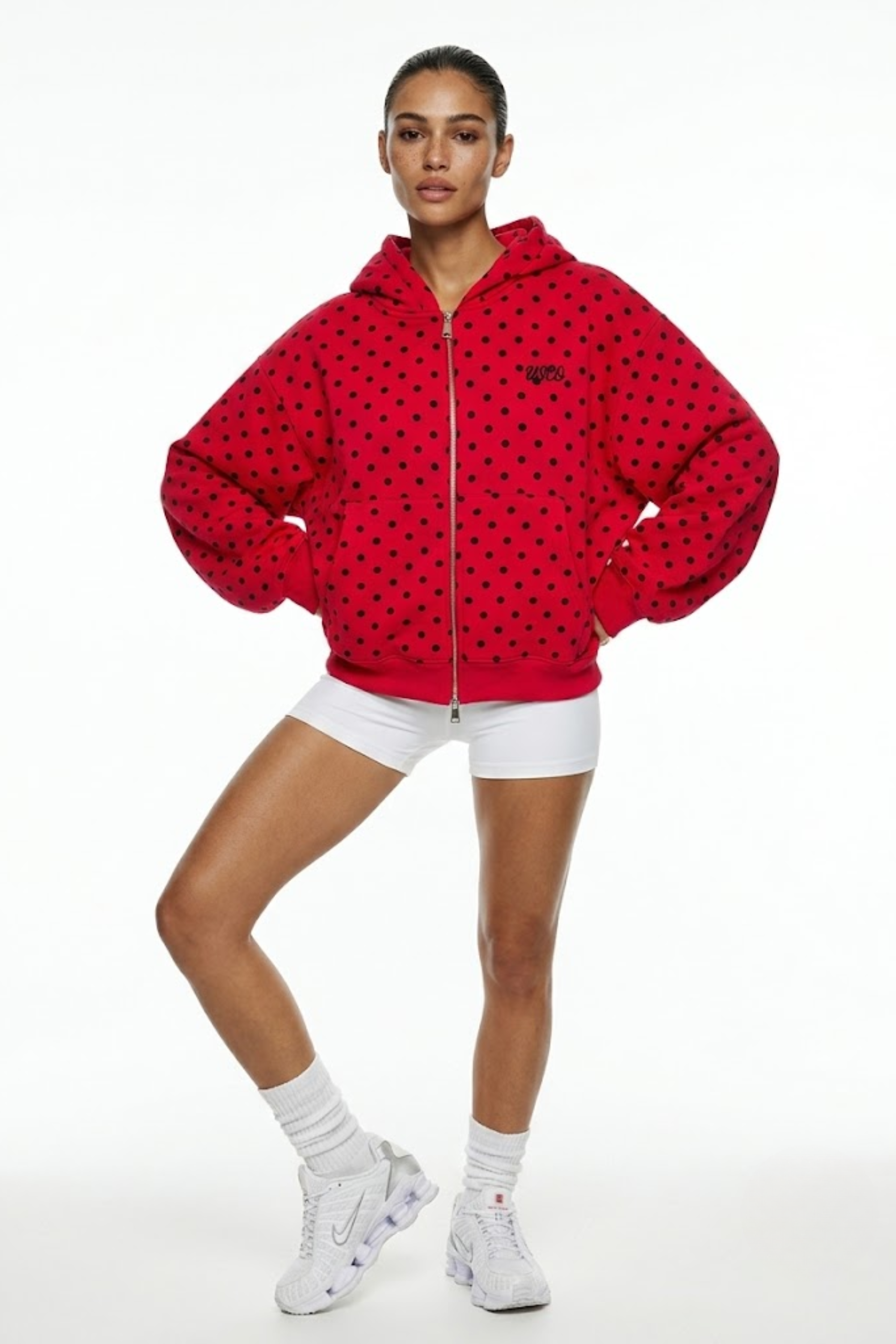 The Minnie zip up in Red Polka Dot