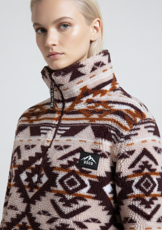 The Trek fleece in Burgundy Aztec