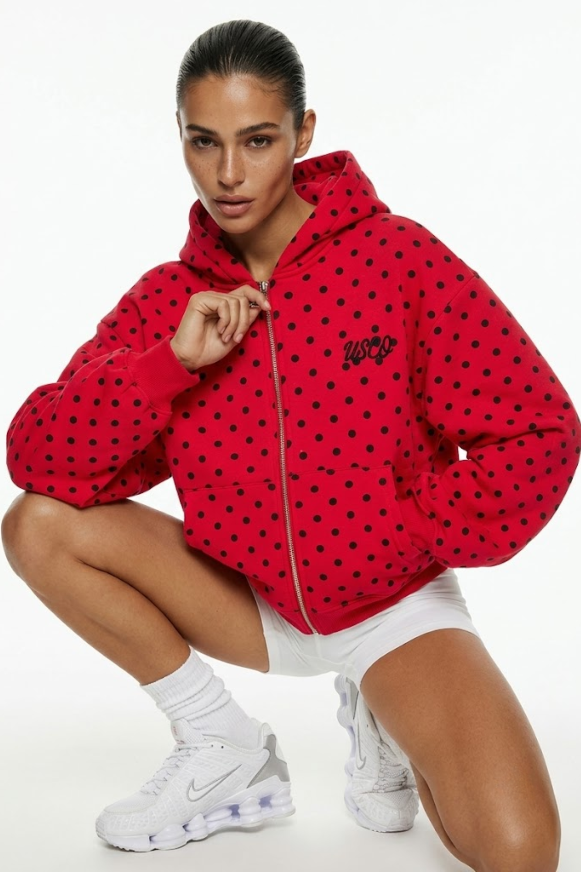 The Minnie zip up in Red Polka Dot