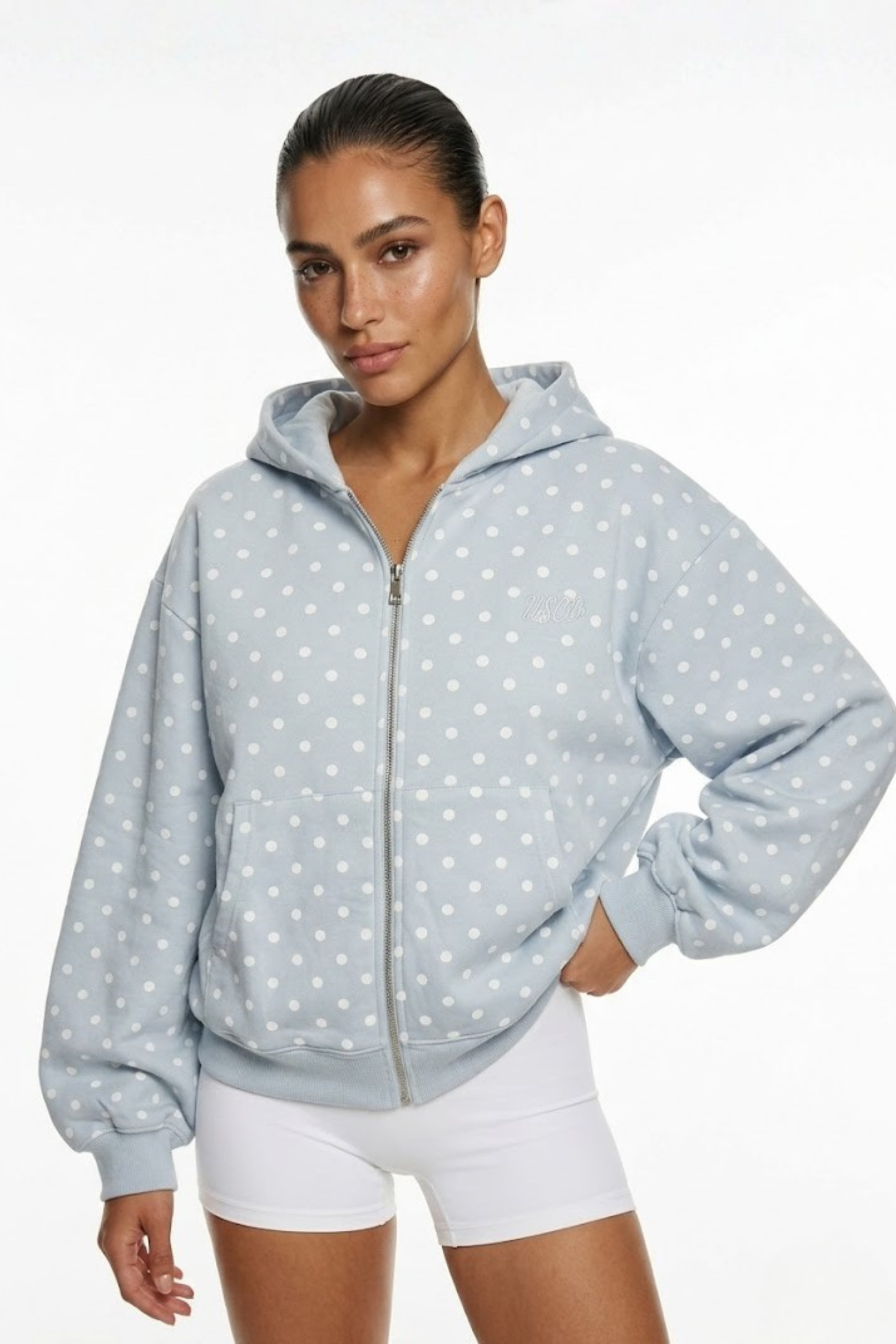 The Minnie zip up in ICE BLUE Polka Dot