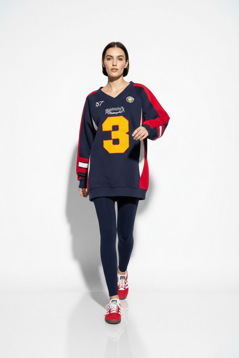 Varsity Oversized Sweatshirt Red Navy