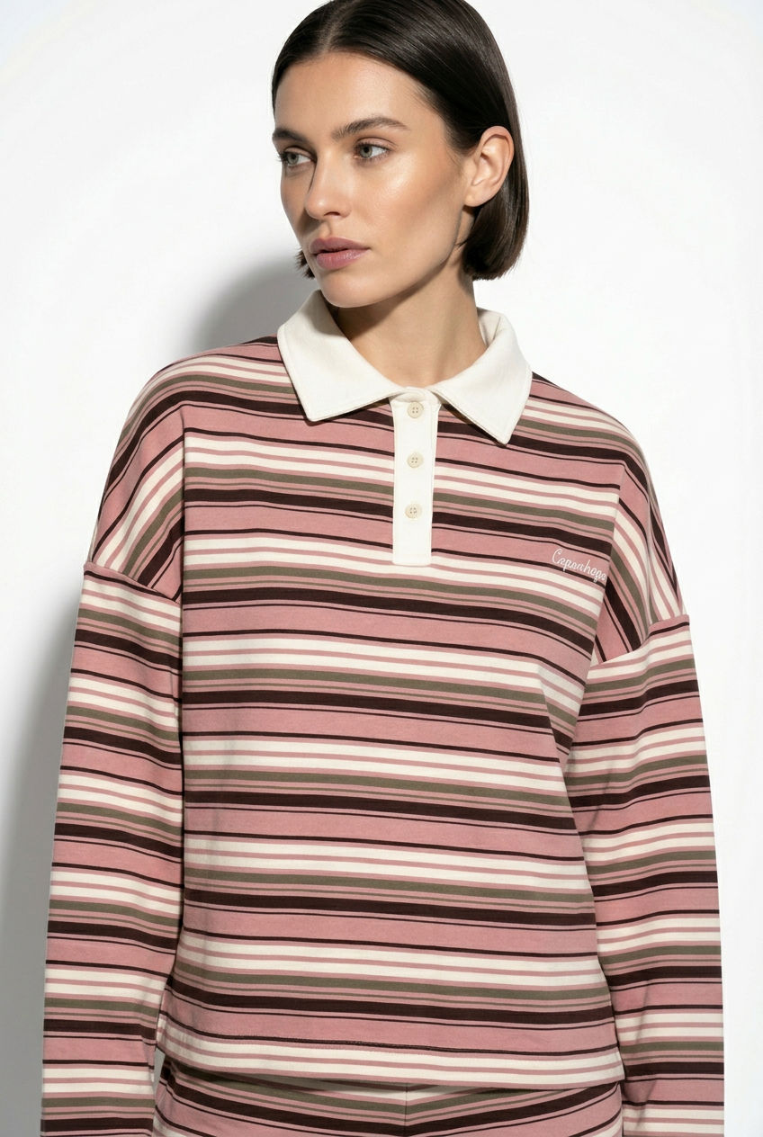 Scandi Collared 'Copenhagen' Pullover in Pink With Stripes