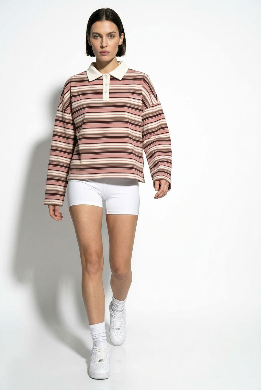 Scandi Collared 'Copenhagen' Pullover in Pink With Stripes