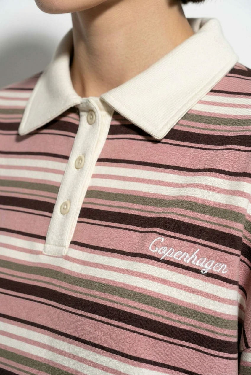 Scandi Collared 'Copenhagen' Pullover in Pink With Stripes
