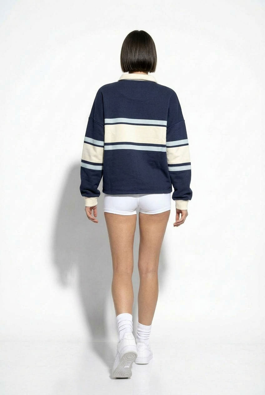 Scandi Collar 'Stockholm' Pullover in Navy Stripe
