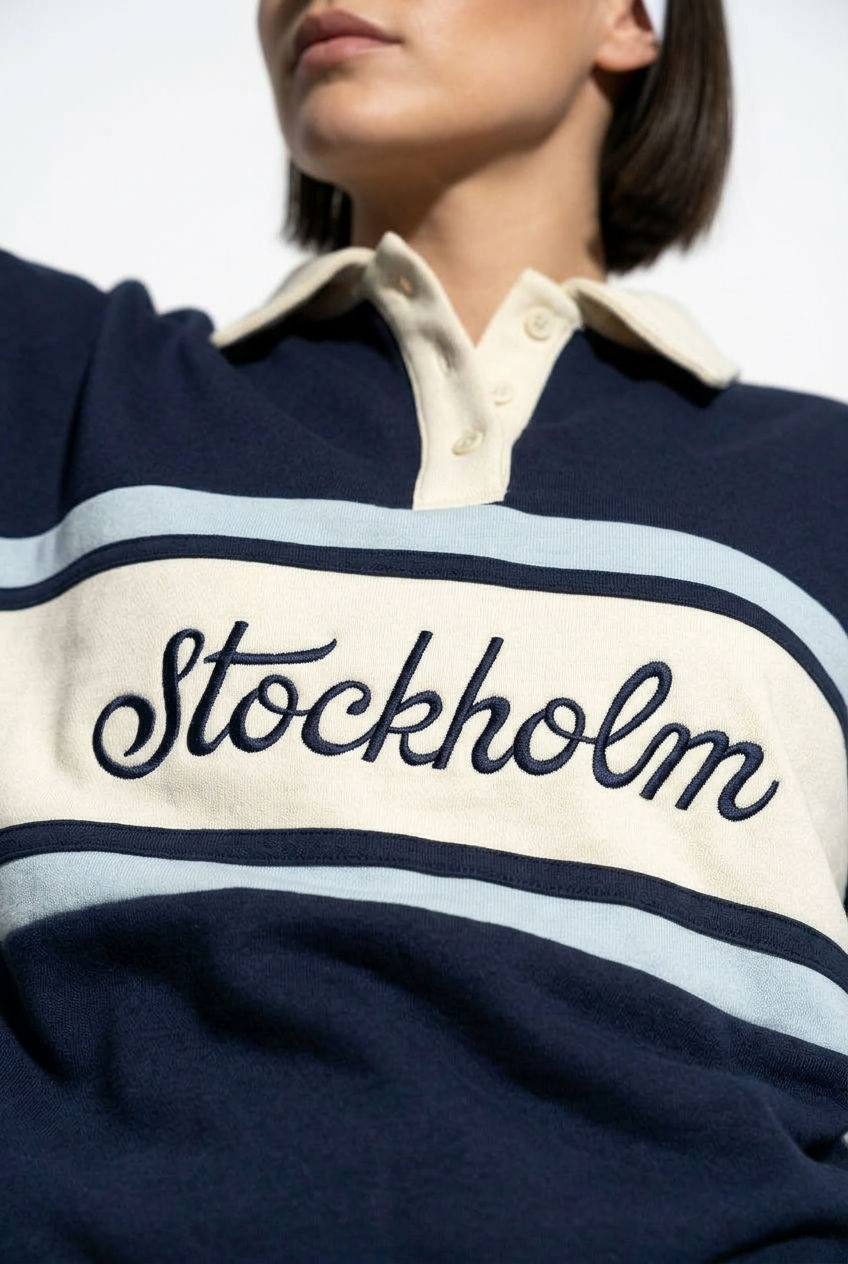 Scandi Collar 'Stockholm' Pullover in Navy Stripe