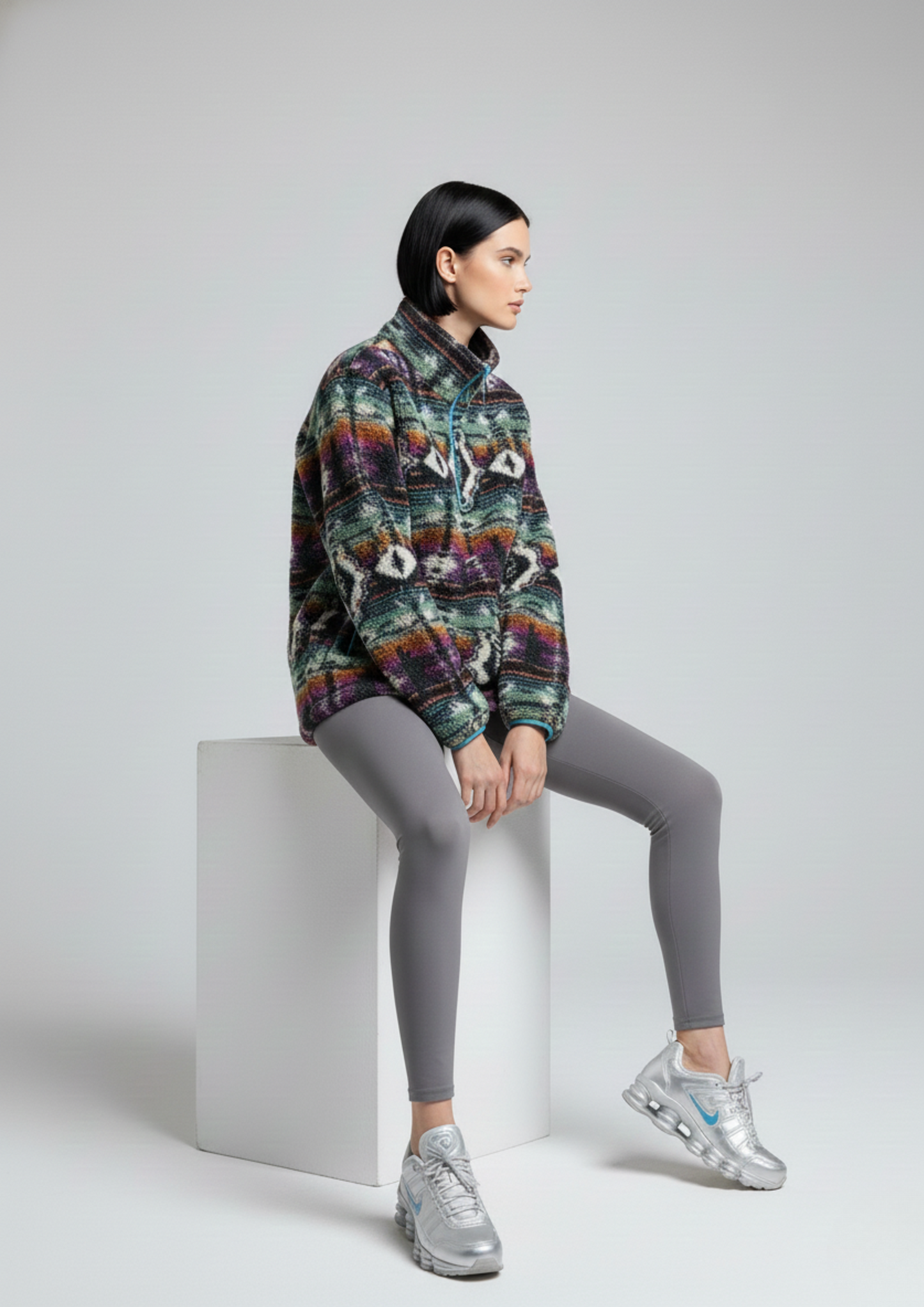The Trek fleece in Rainbow Aztec