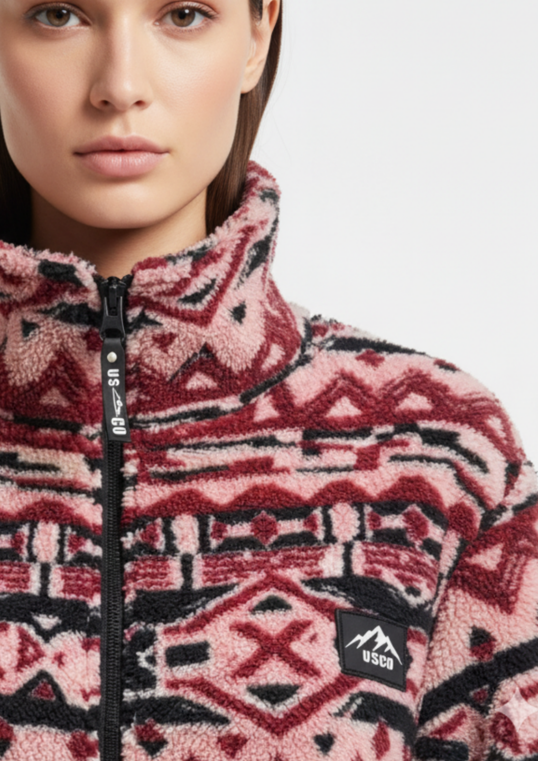 The Trek fleece in Berry Aztec
