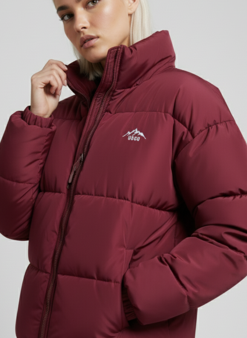 The ThermX Puffer Coat in Burgundy