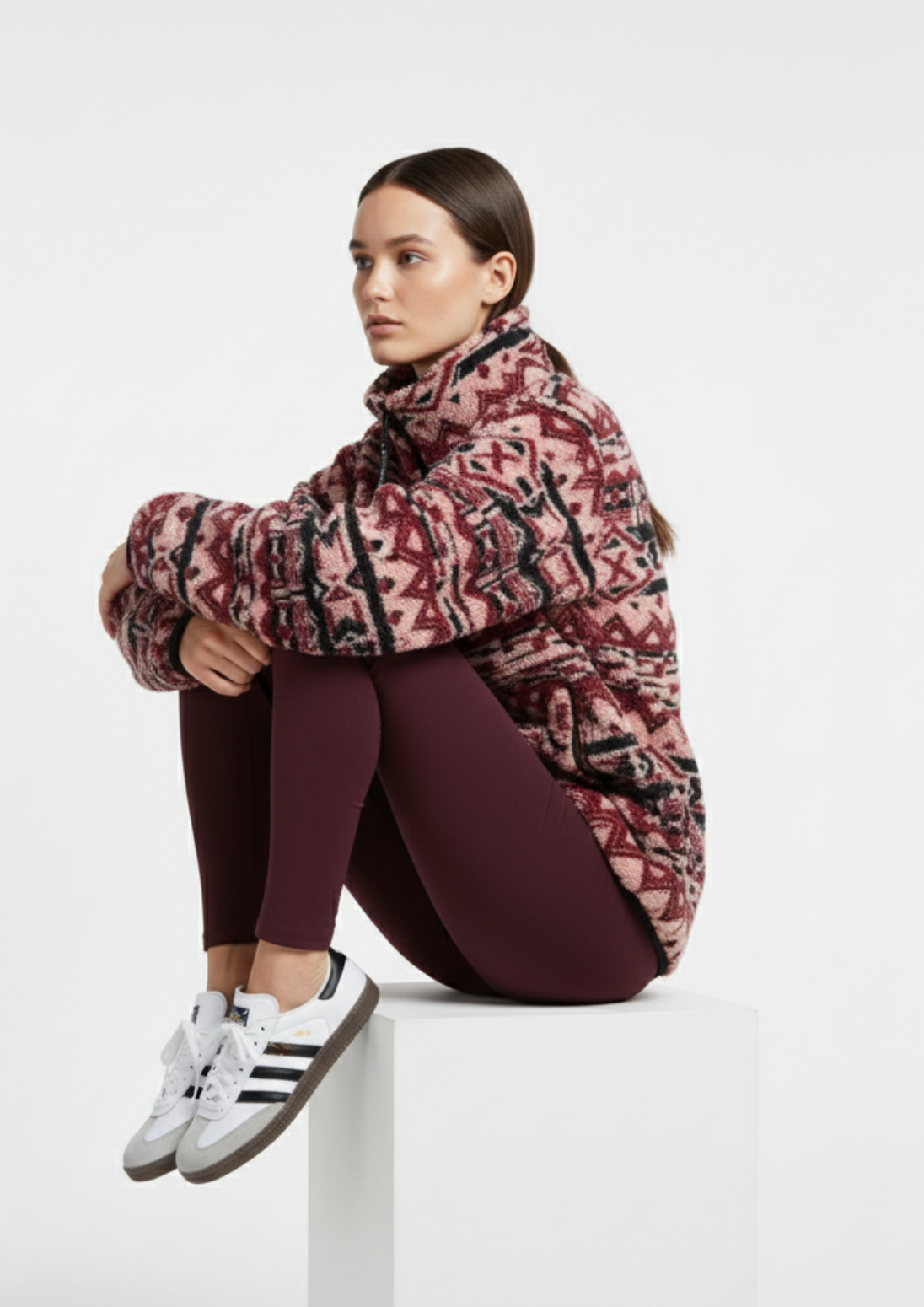 The Trek fleece in Berry Aztec