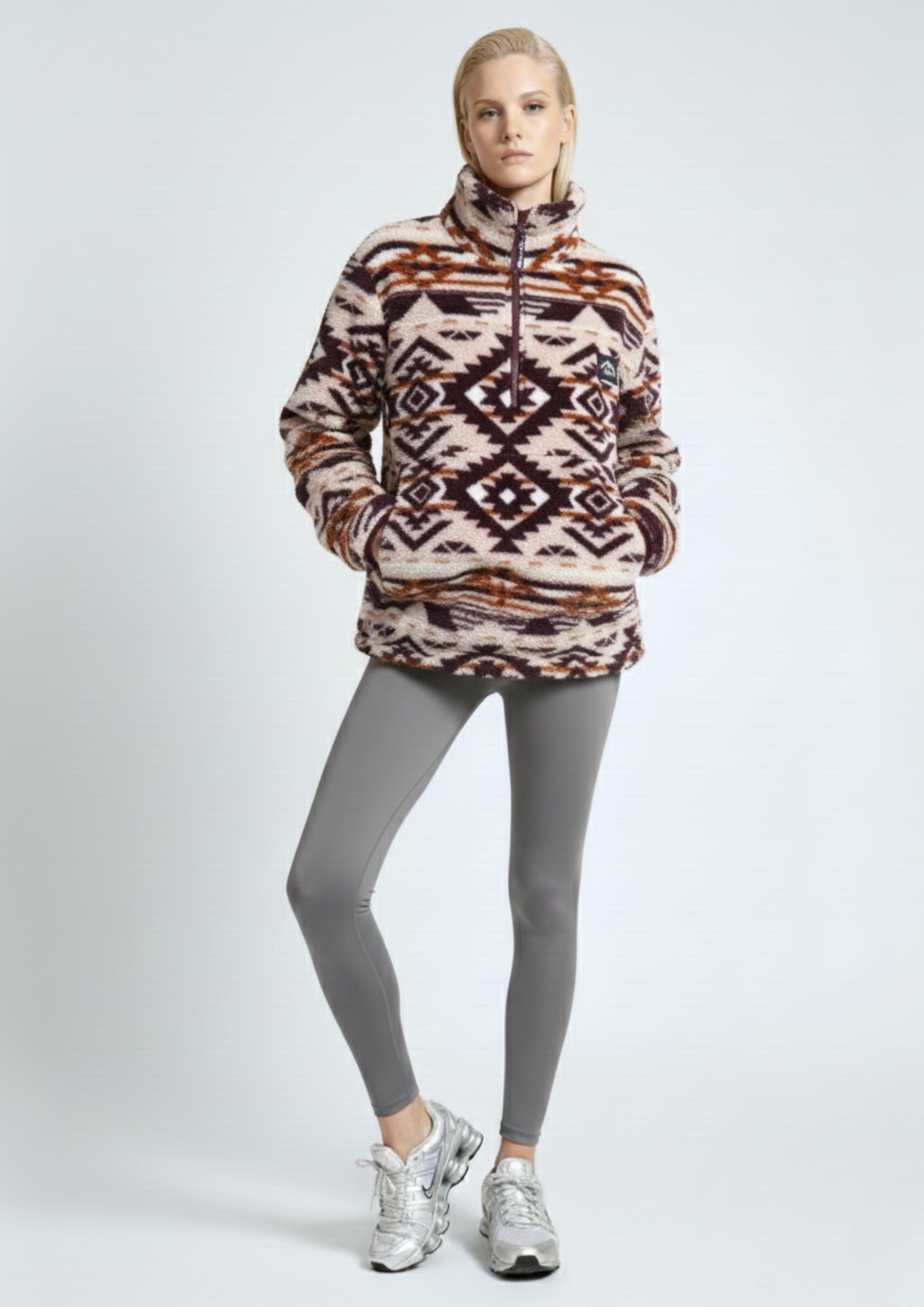 The Trek fleece in Burgundy Aztec