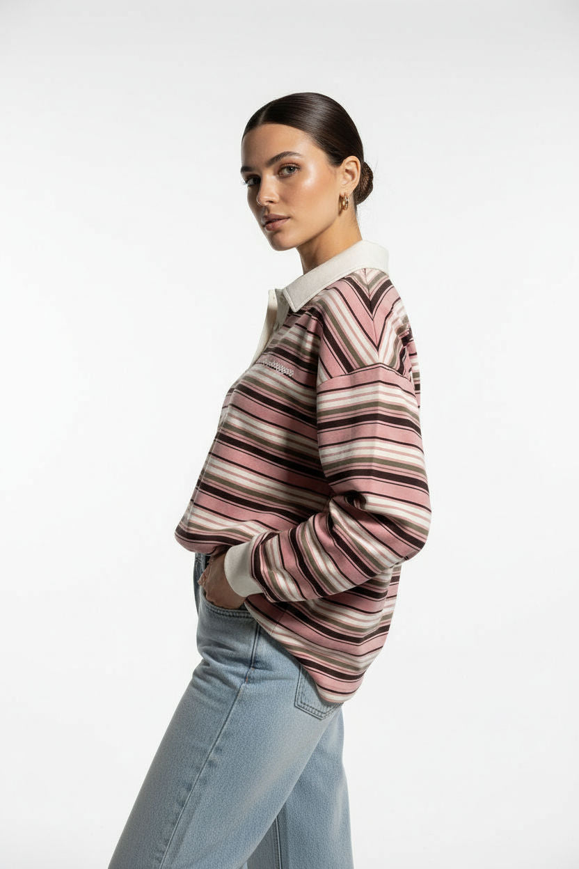 Scandi Collared Pullover in pink striped