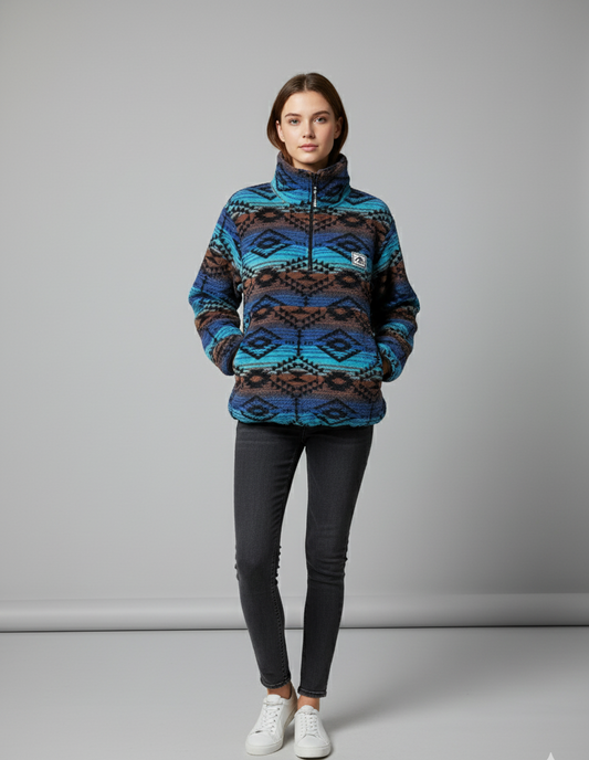 The Trek fleece in Blue Aztec