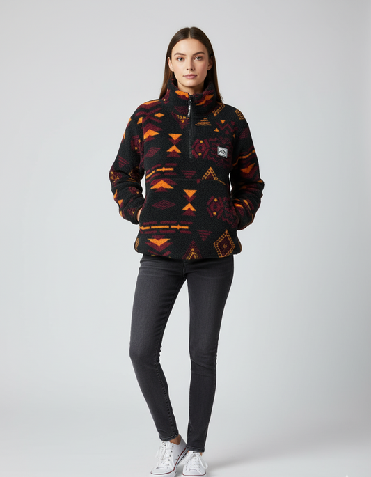 The Trek fleece in Burgundy Aztec