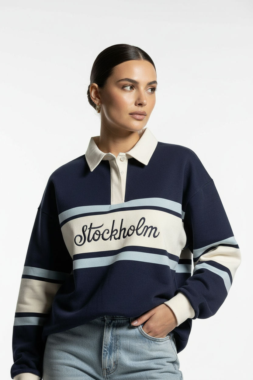 Scandi Collared Pullover in navy stockholm
