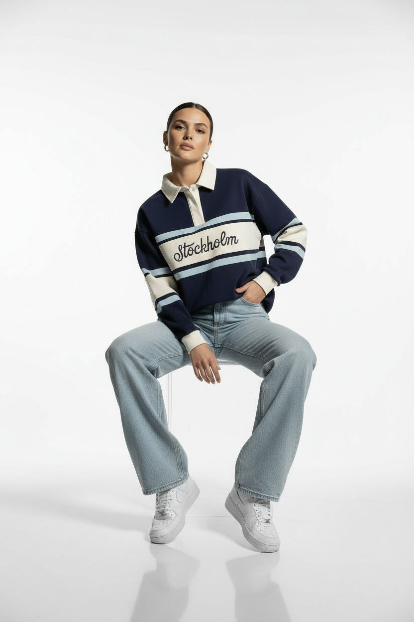 Scandi Collared Pullover in navy stockholm