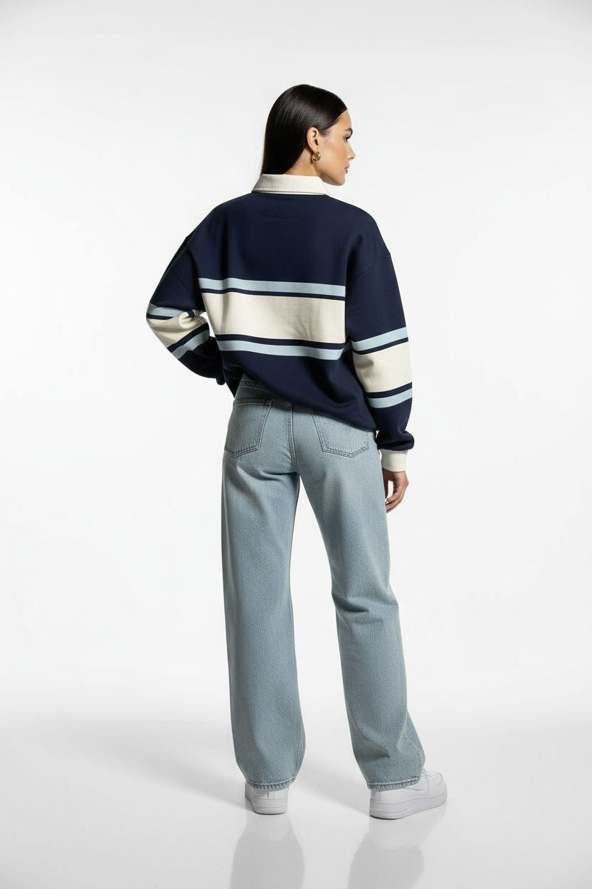 Scandi Collared Pullover in navy stockholm