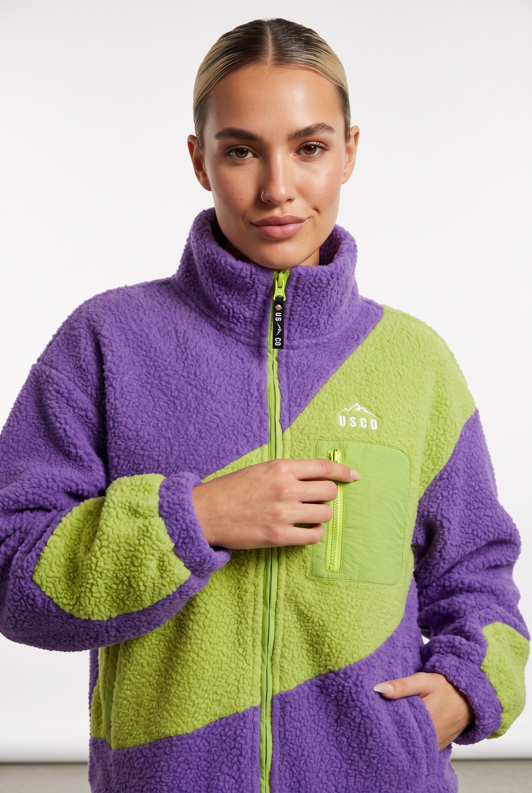 The Vortex Fleece in Green & Purple