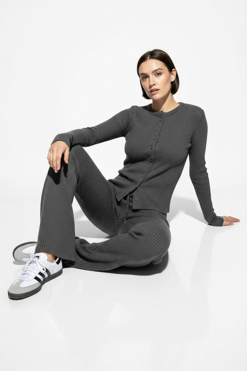 The Linear Rib Lounge Set in Slate Grey