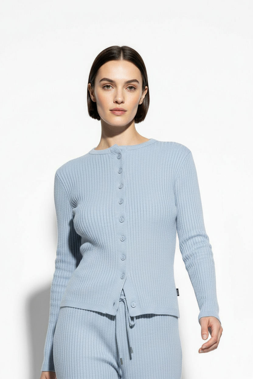 The Linear Rib Lounge Set in Light Blue